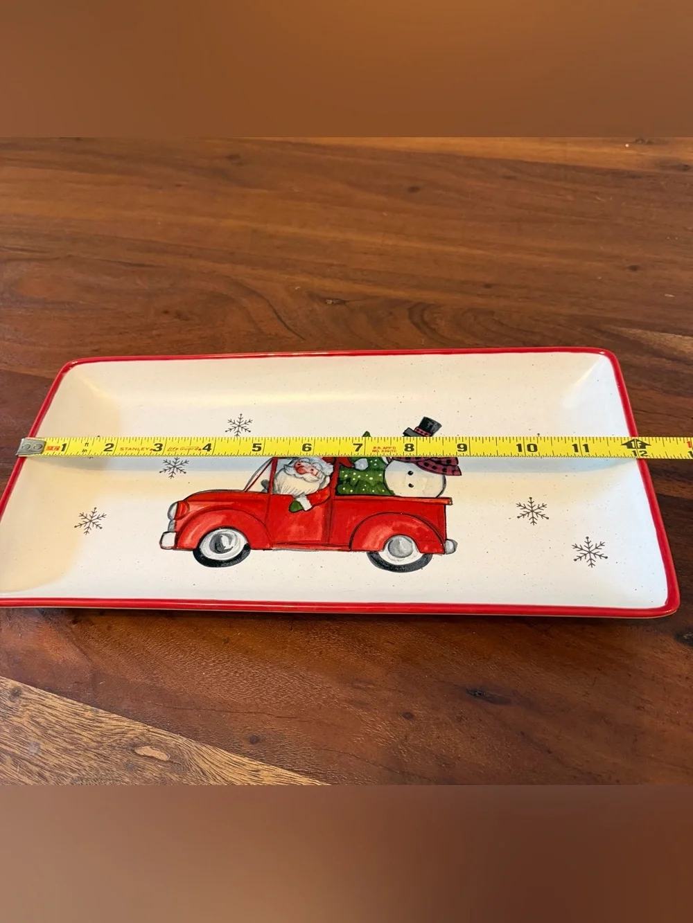 Peppermint & Pine Christmas Holiday Serving Platter Tray Santa Truck Snowman